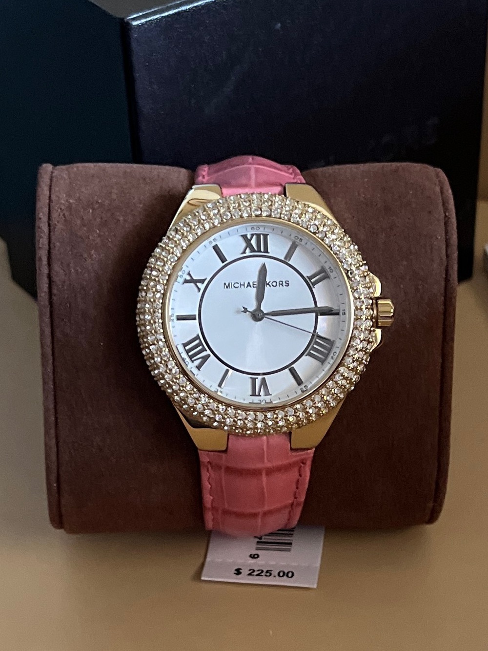 Michael Kors MK2329 Camille Crystal Bezel Pink Leather Watch NIB